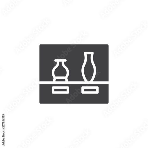 Vases in a showcase vector icon. filled flat sign for mobile concept and web design. Antique museum vase simple solid icon. Symbol, logo illustration. Pixel perfect vector graphics