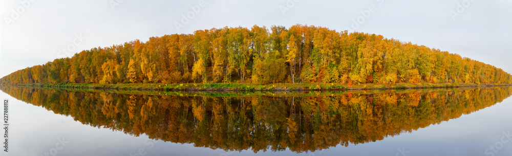 Autumn scene. Fall trees with reflection in a lake Autumn scene. Fall trees with reflection in a lake