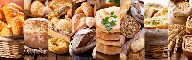 Papier peint photo Boulangerie Collage de pains frais variés  © Nitr
