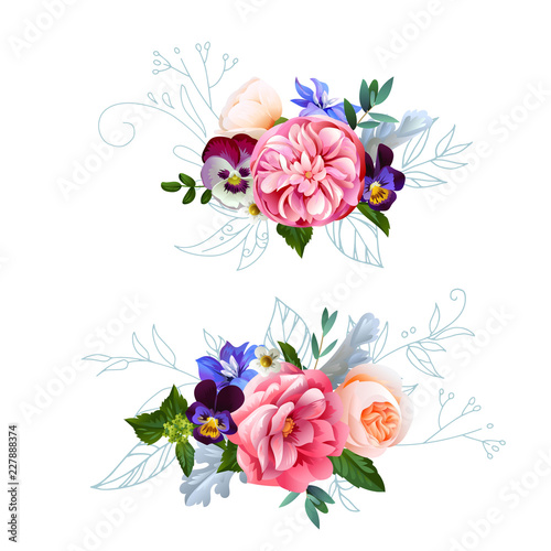 Cute bouquets with watercolor effect
