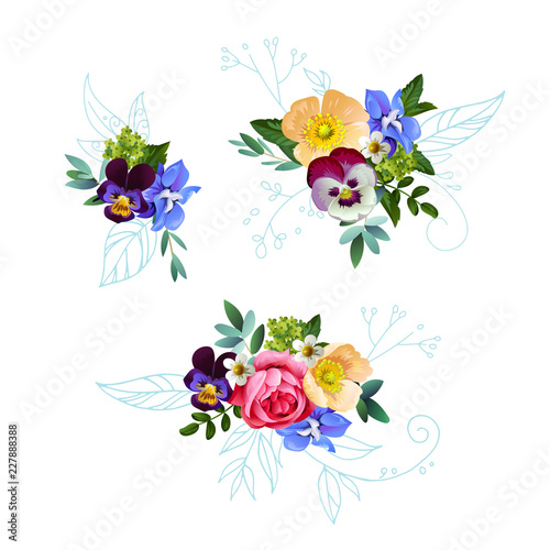 Cute bouquets with watercolor effect
