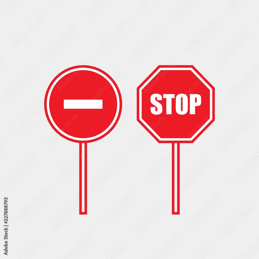 Signs prohibited flat vector design. Stop signs flat vector icons set Signs prohibited flat vector design. Stop signs flat vector icons set