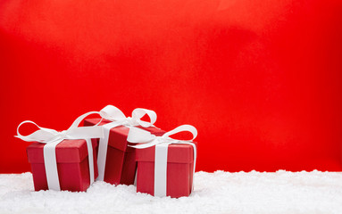 Red christmas holidays decoration on a red background