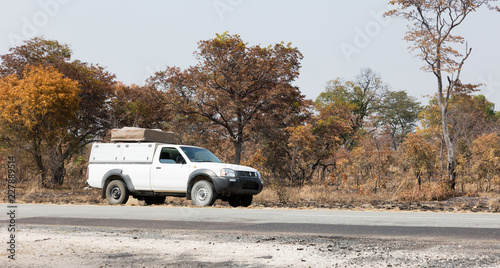 Pickup truck driving in Botswana