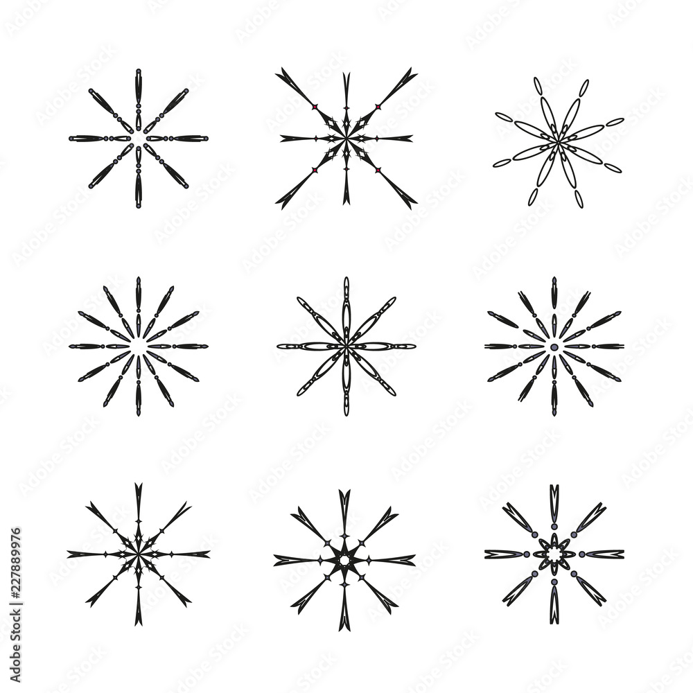 set of new year snowflakes