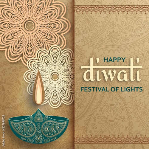 Greeting card for Diwali festival celebration in India. Vector illustration