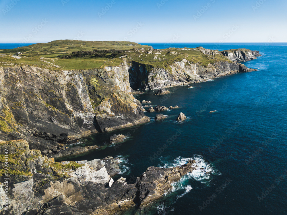 Island cliffs in Ireland, Aerial view in summer