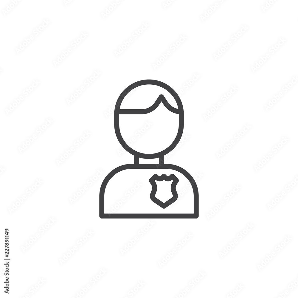 Policeman avatar outline icon. linear style sign for mobile concept and web design. Police officer with badge simple line vector icon. Symbol, logo illustration. Pixel perfect vector graphics Policeman avatar outline icon. linear style sign for mobile concept and web design. Police officer with badge simple line vector icon. Symbol, logo illustration. Pixel perfect vector graphics