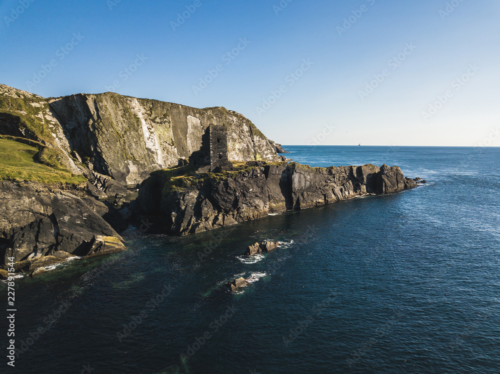 Castle in island above the sea in Ireland