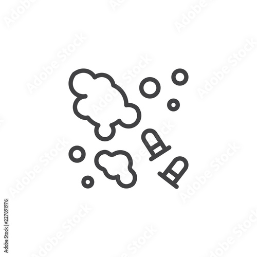 Crime scene outline icon. linear style sign for mobile concept and web design. Blood spatters and bullets simple line vector icon. Symbol, logo illustration. Pixel perfect vector graphics