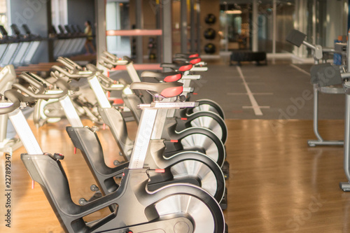 Fitness hall with the sport bikes in it