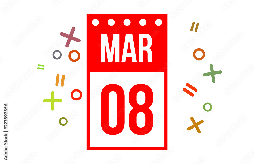 8 March Red Calendar Number 