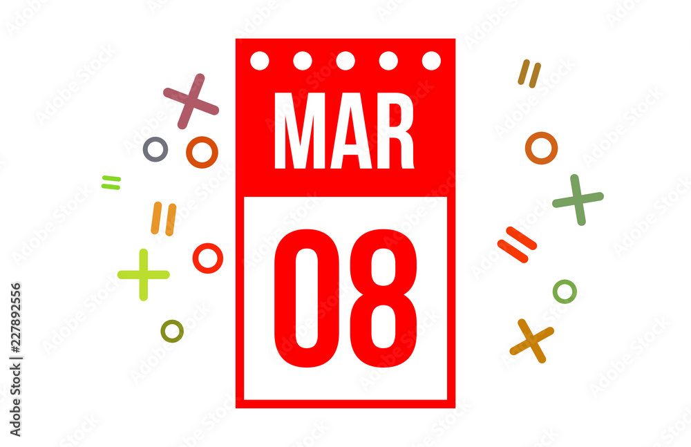 8 March Red Calendar Number 8 March Red Calendar Number