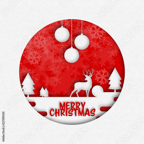 Illustration cut out style, flat design Christmas greeting card