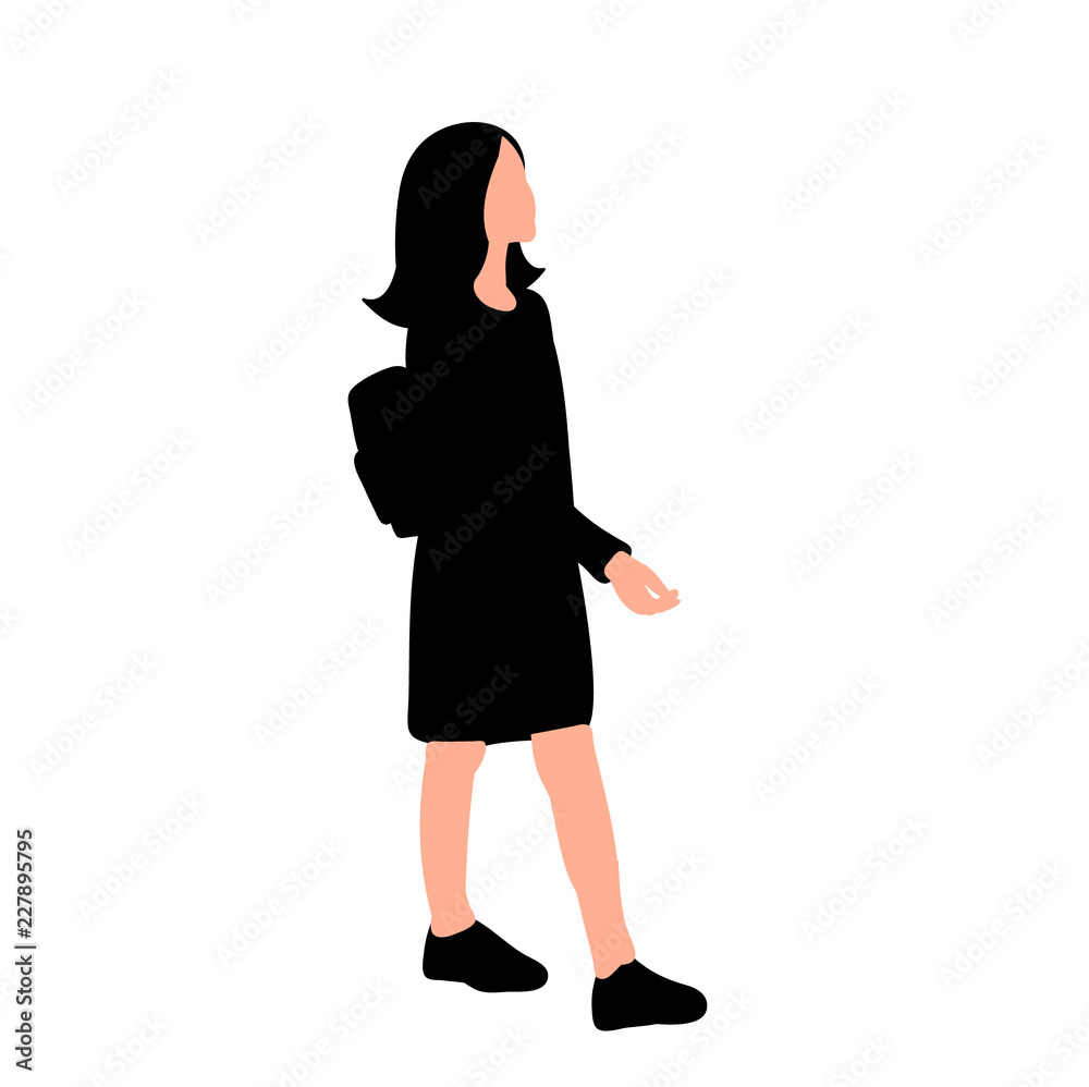 white background, isolated, silhouette girl with backpack going white background, isolated, silhouette girl with backpack going