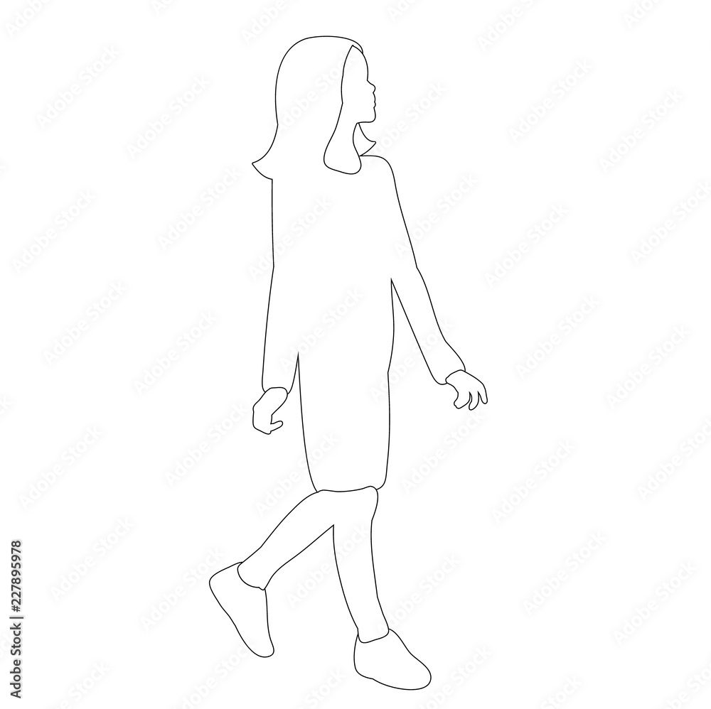 vector, on white background, isolated, sketch girl goes