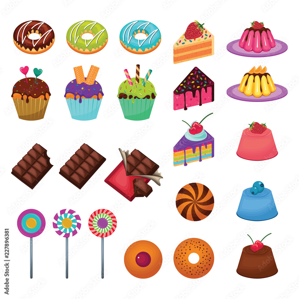 Delicious Sweet Snack Food Candy Cake Chocolate Set