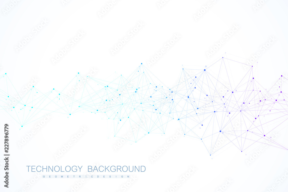 Abstract plexus background with connected lines and dots. Wave flow. Plexus geometric effect Big data with compounds. Lines plexus, minimal array. Digital data visualization. Vector illustration