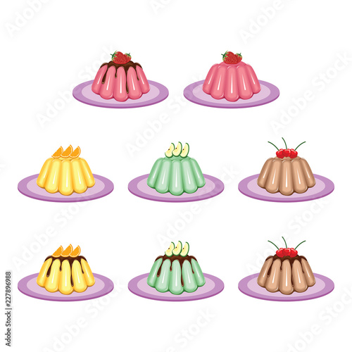 Jelly Gelatine Pudding Sweet Fruit Dessert Colorful Set