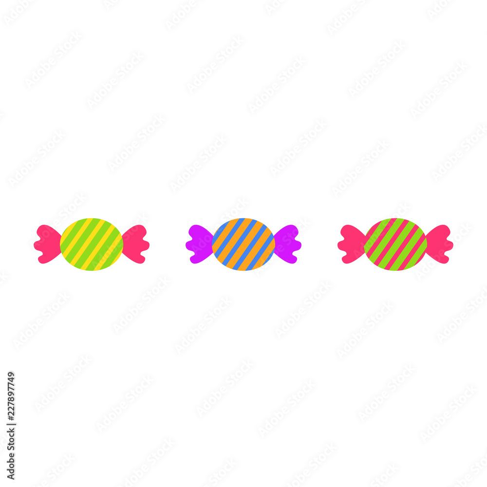 Sweet colorful candies flat icons set isolated vector illustration on white background.