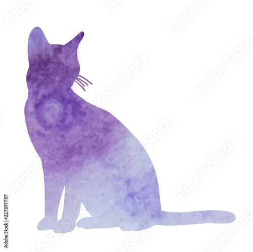 icon, on white background, purple watercolor silhouette of a cat