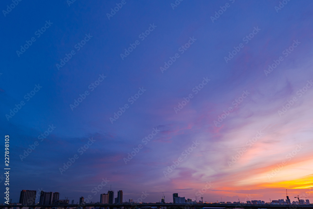 Twilight Skyline on Silhouette of the big city