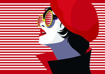 Keuken achterwand Rood Pop art vrouw met rode lippen  © Yevhen
