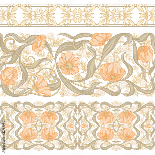 Fototapeta Naklejka Na Ścianę i Meble -  Seamless pattern, background with floral ornament In art nouveau style
