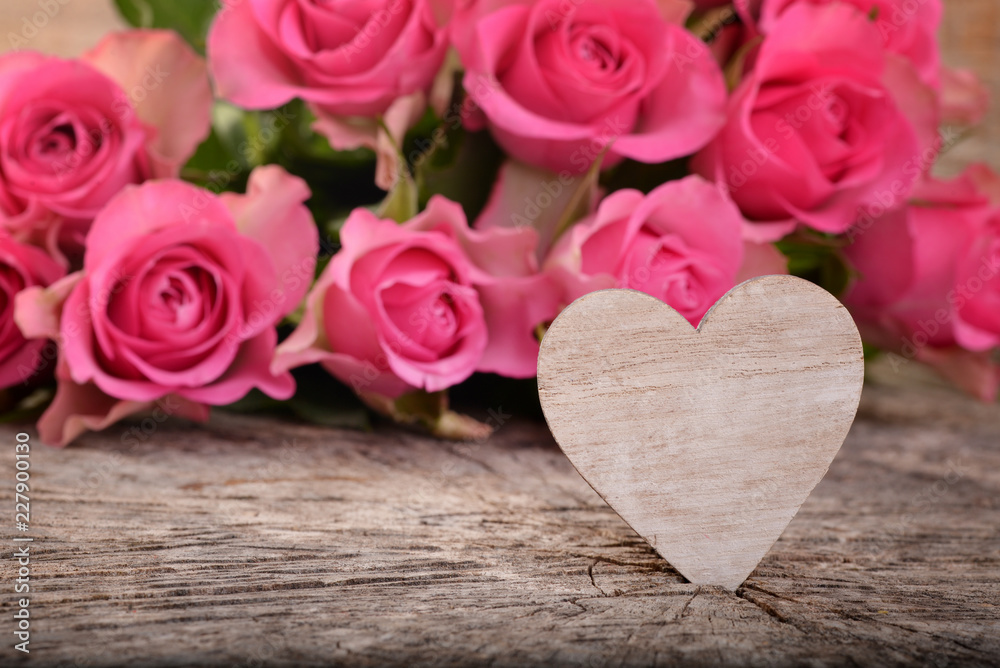 Valentines day, card with heart and pink roses. Holiday background. Flowers for mother. Valentines day, card with heart and pink roses. Holiday background. Flowers for mother.