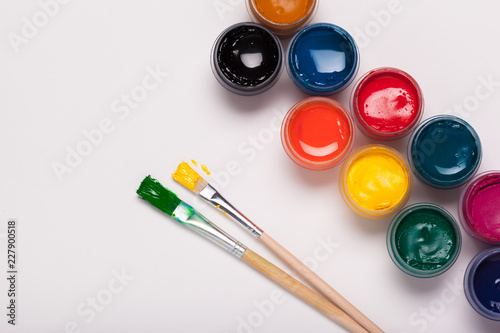 Wallpaper Mural Paper, watercolors, paint brush and some art stuff close up top view Torontodigital.ca