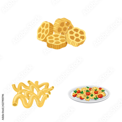 Vector illustration of pasta and carbohydrate symbol. Collection of pasta and macaroni stock vector illustration.