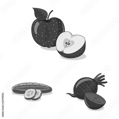 Vector design of vegetable and fruit icon. Set of vegetable and vegetarian vector icon for stock.