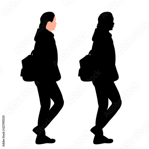 vector, on a white background, silhouette of a woman walking