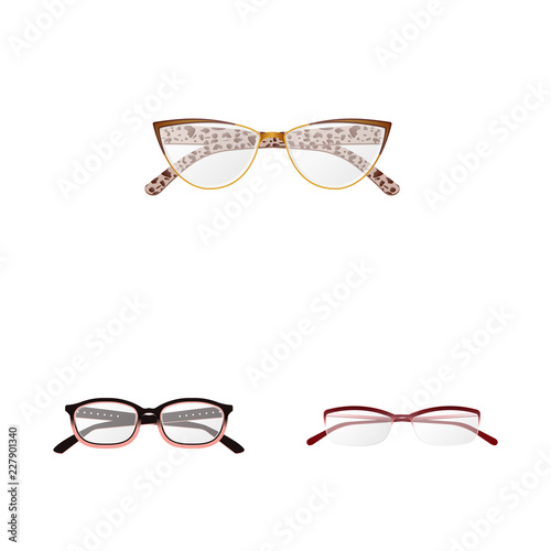 Isolated object of glasses and frame sign. Collection of glasses and accessory stock vector illustration.