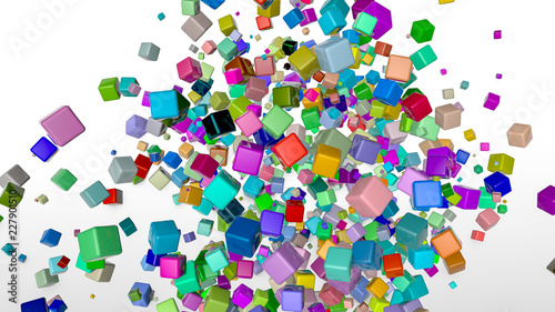 Multi-colored cubes on a white background. three-dimensional illustration. 3d rendering