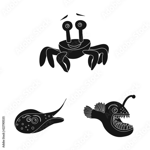 Vector illustration of sea and animal symbol. Collection of sea and marine vector icon for stock.