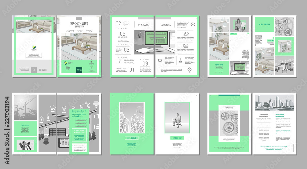 Brochure creative design. Multipurpose template with cover, back and inside pages. Trendy minimalist flat geometric design. Vertical a4 format. Brochure creative design. Multipurpose template with cover, back and inside pages. Trendy minimalist flat geometric design. Vertical a4 format.