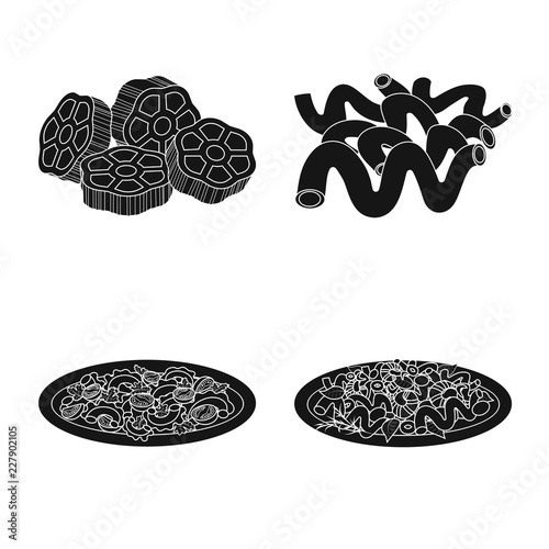 Vector design of pasta and carbohydrate sign. Collection of pasta and macaroni stock symbol for web.