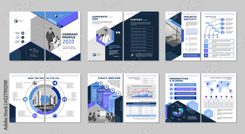Brochure creative design. Multipurpose template with cover, back and inside pages. Trendy minimalist flat geometric design. Vertical a4 format.