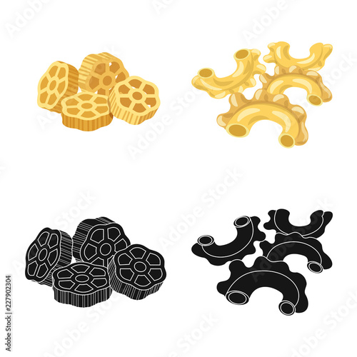 Isolated object of pasta and carbohydrate sign. Set of pasta and macaroni stock vector illustration.
