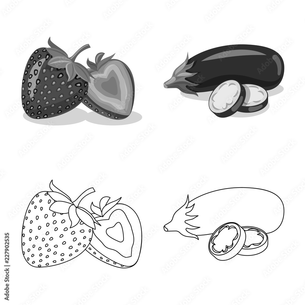Isolated object of vegetable and fruit sign. Collection of vegetable and vegetarian stock vector illustration. Isolated object of vegetable and fruit sign. Collection of vegetable and vegetarian stock vector illustration.