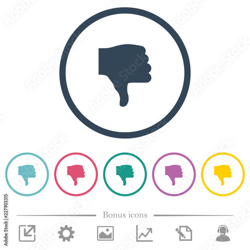 Thumbs down flat color icons in round outlines
