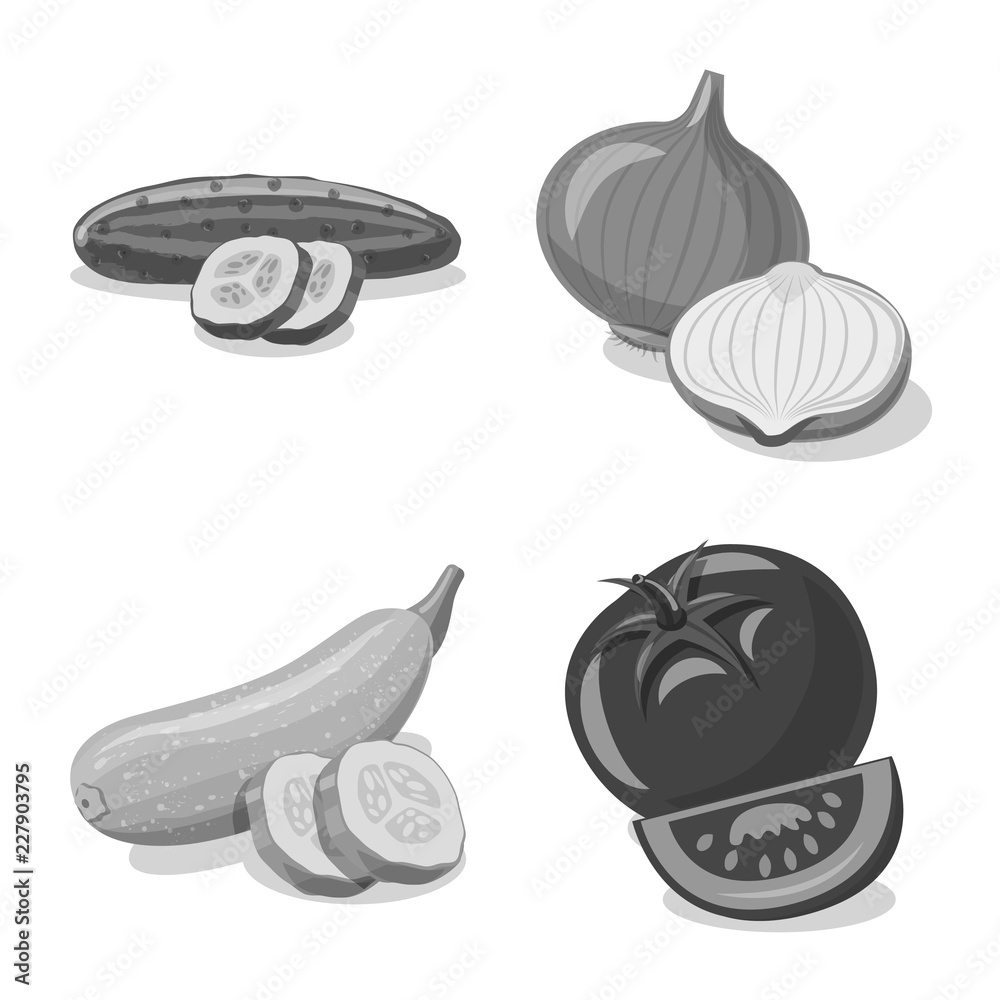 Isolated object of vegetable and fruit icon. Set of vegetable and vegetarian vector icon for stock.