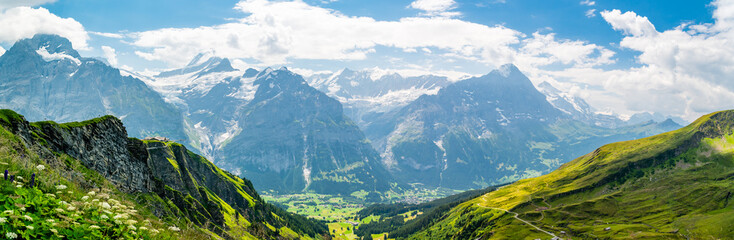 Foto auf Acrylglas Alpen Beautiful panoramic alpine scenery in Swiss Alps near Grindelwald  © Michal