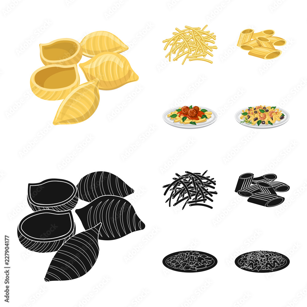 Vector design of pasta and carbohydrate logo. Set of pasta and macaroni vector icon for stock.