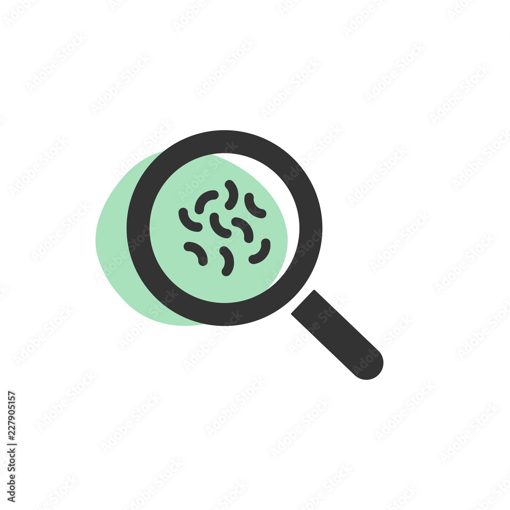 Magnifying glass looking for germs isolated web icon
