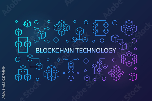 Blockchain Technology vector colored outline illustration