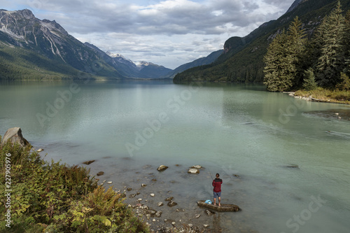 Angler on tthe Chilkoot lake in Haines Alaska photo