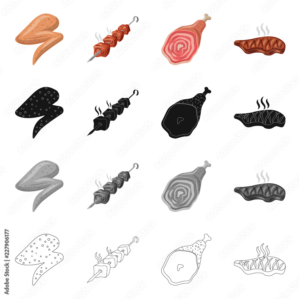 Vector design of meat and ham icon. Collection of meat and cooking stock symbol for web. Vector design of meat and ham icon. Collection of meat and cooking stock symbol for web.
