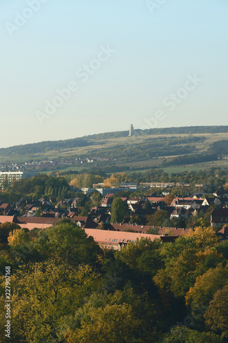 view from weimar to ettersberg with memorial momument